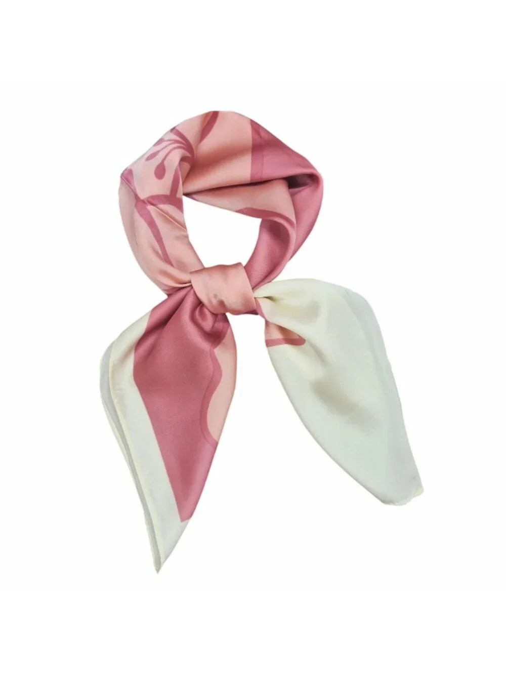 ⭐New Elegant Bandana Square Scarf Silky Satin Vintage Floral Print Pink Beige⭐